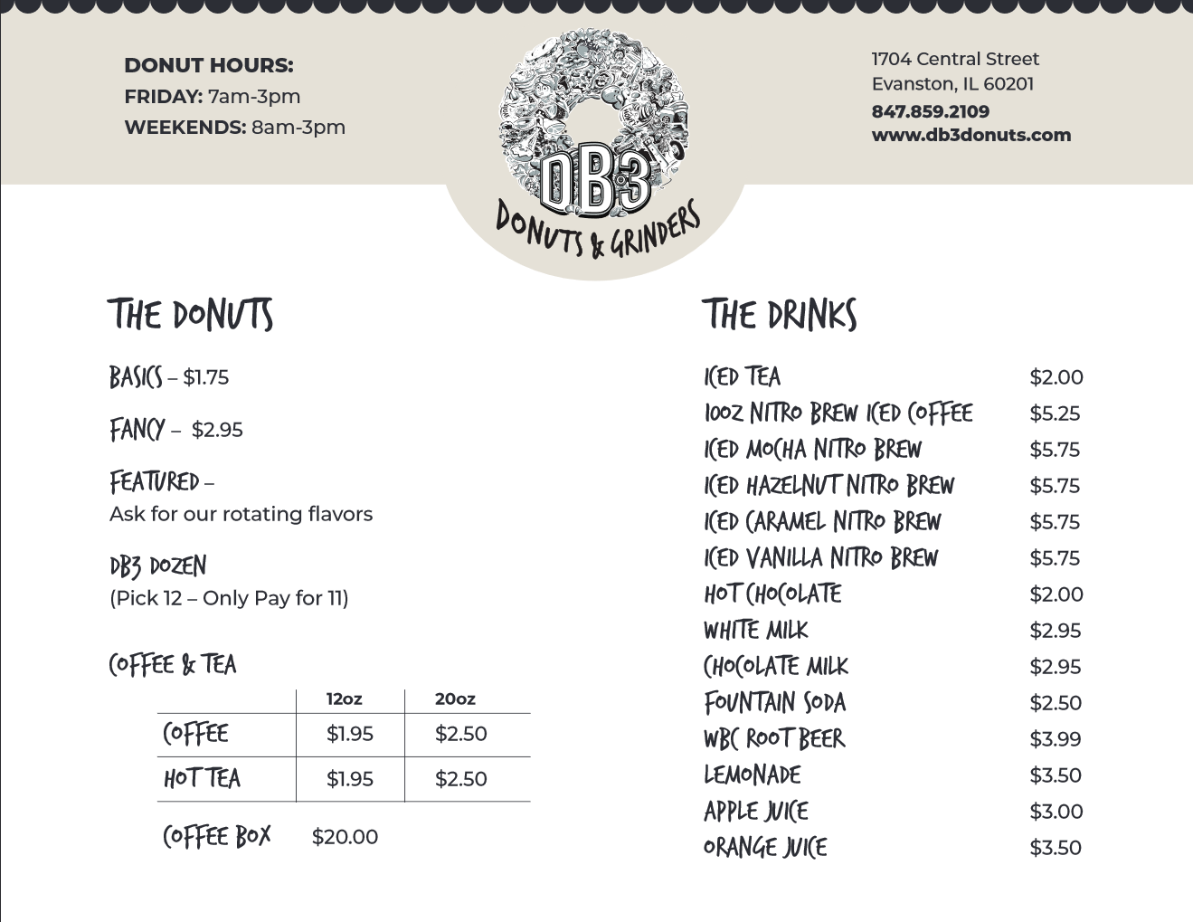 DB3 Small Batch Donuts & Hand Stuffed Grinders Evanston